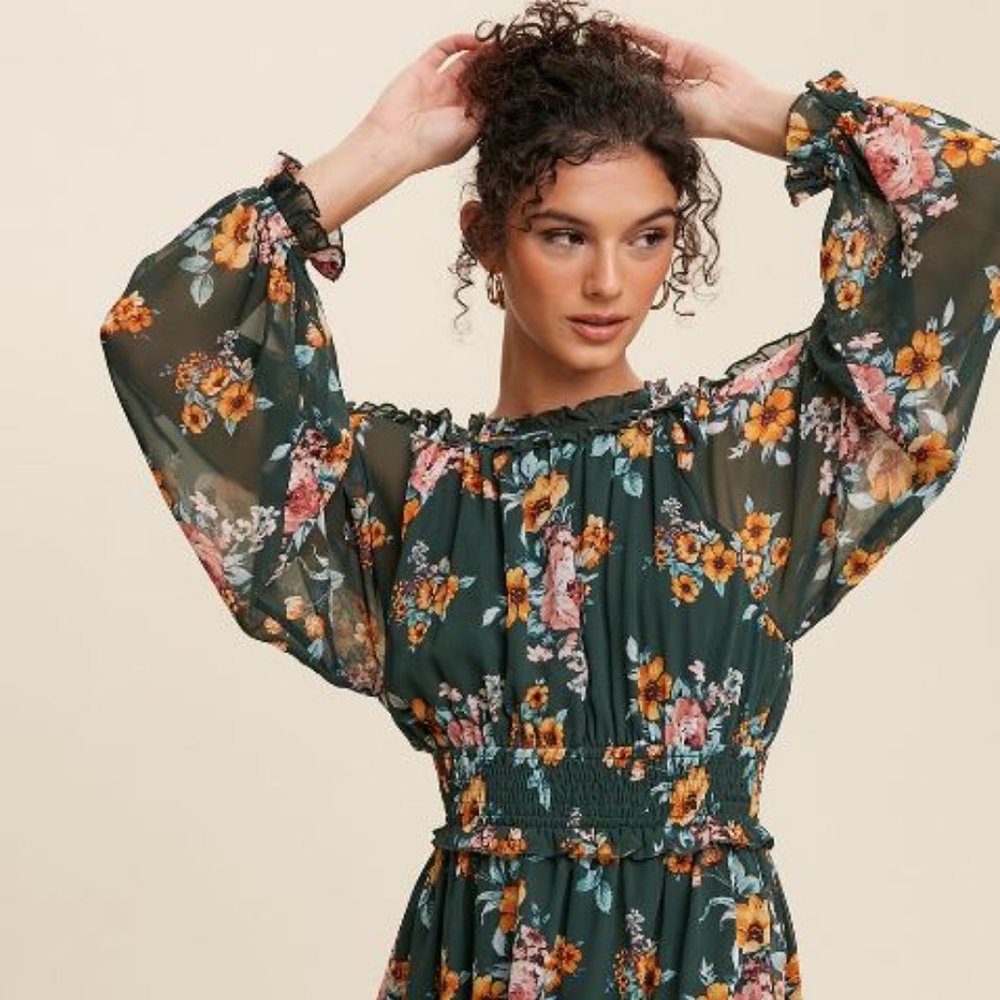 Amapola Floral Ruffled Chiffon Dress